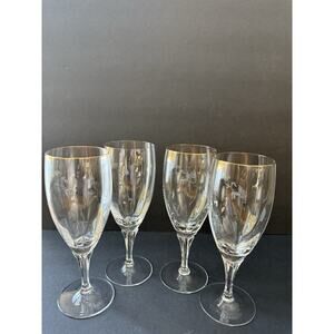 Gorham Crystal Glass Iced Tea Goblet Gold Rim Czech Republic Set (4) MCM Vintage
